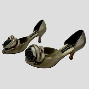 Brighton Silver Peep-Toe Heels with Rosette